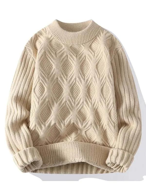 Stylish Men's Relaxed Fit Round Neck Knit Sweater for Effortless Fall Fashion - MENLL